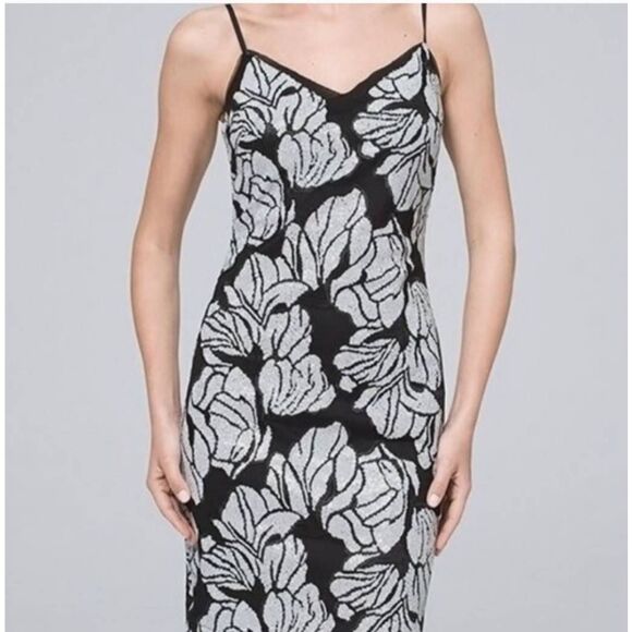 White House Black Market Blk/Wht Sequin Shift Dress, NWT, Adj. Straps,Size 10 - Picture 8 of 10